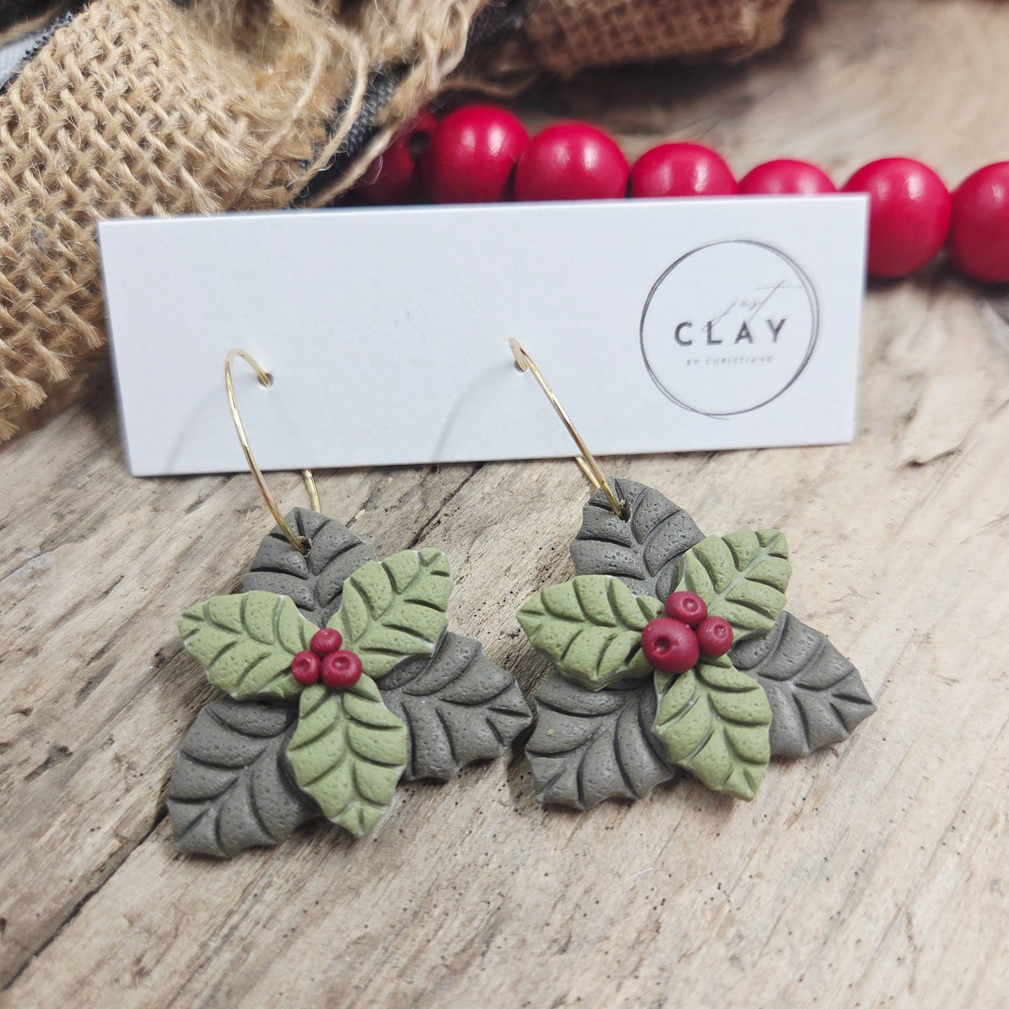 Large Holly Earrings | handmade | polymer clay