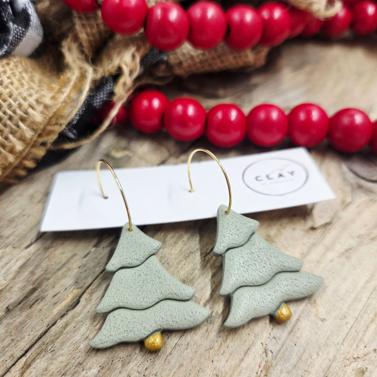 Tree Dangle | sage green | handmade | polymer clay