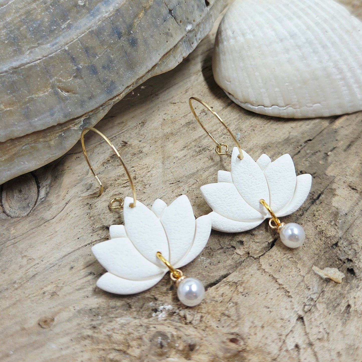 Lotus Flower Hoops | white with pearl