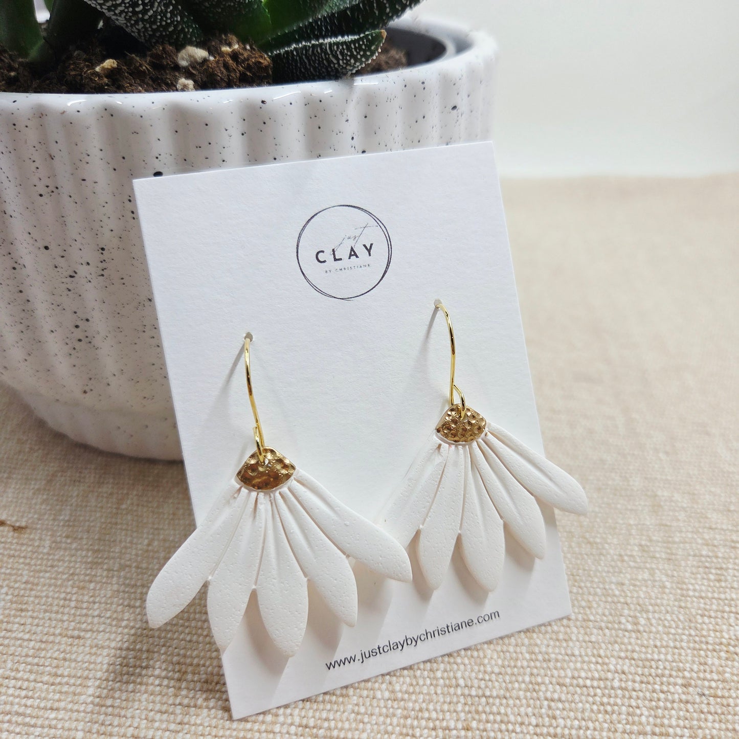 Statement Flower Dangles | white and gold