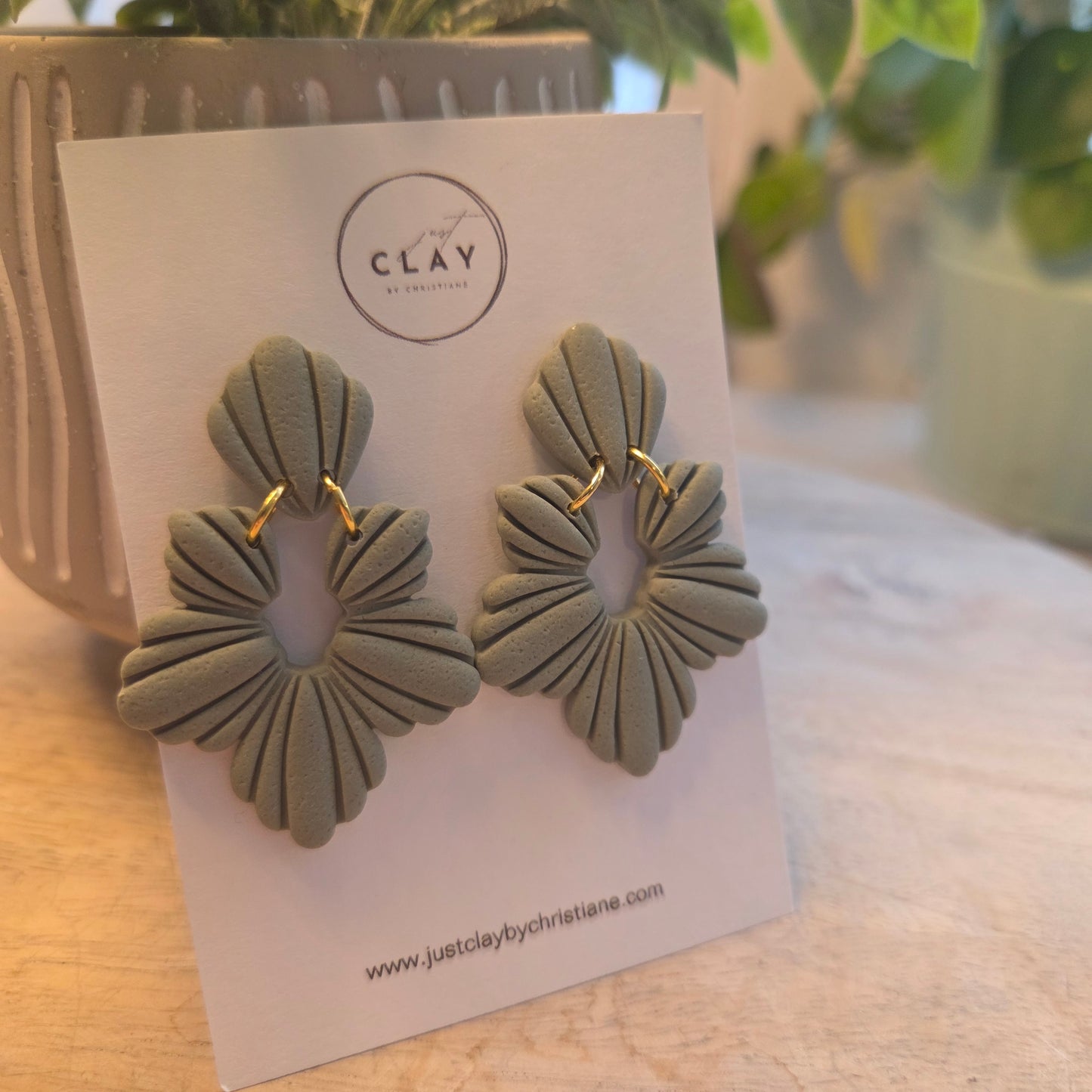 Flower Statement Dangles - sage