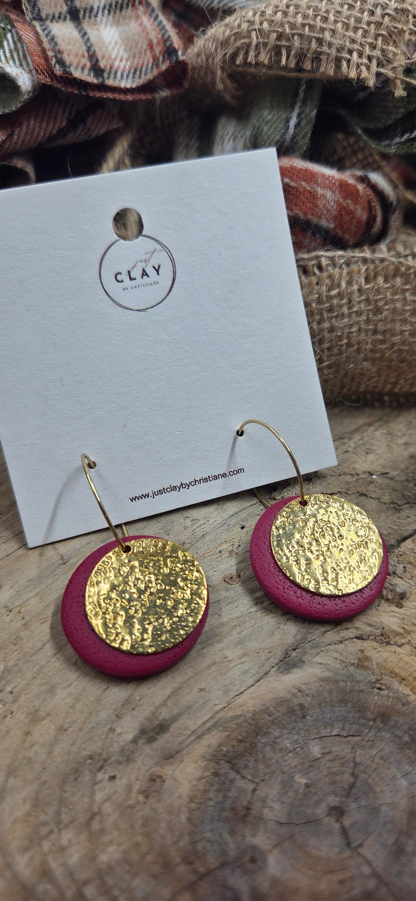 Burgundy Hoops | gold accent