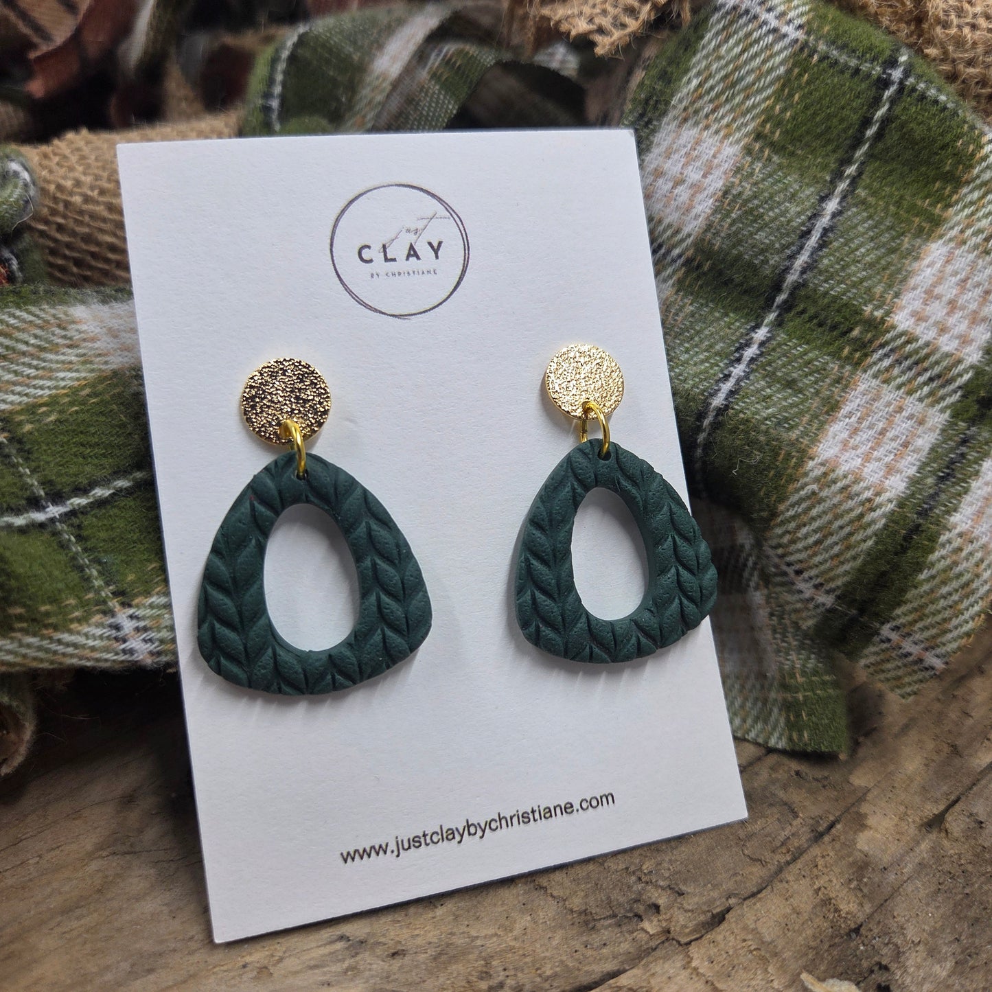 Knitted Dangles | emerald | handmade | polymer clay