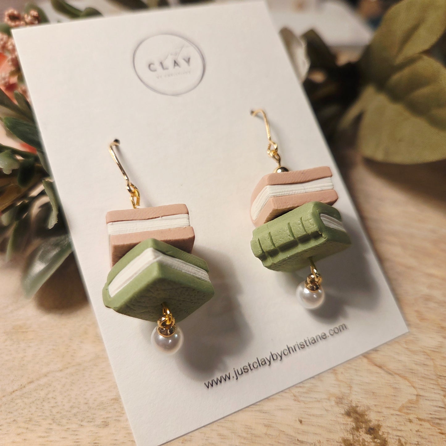 Bookstack Dangles| handmade | polymer clay