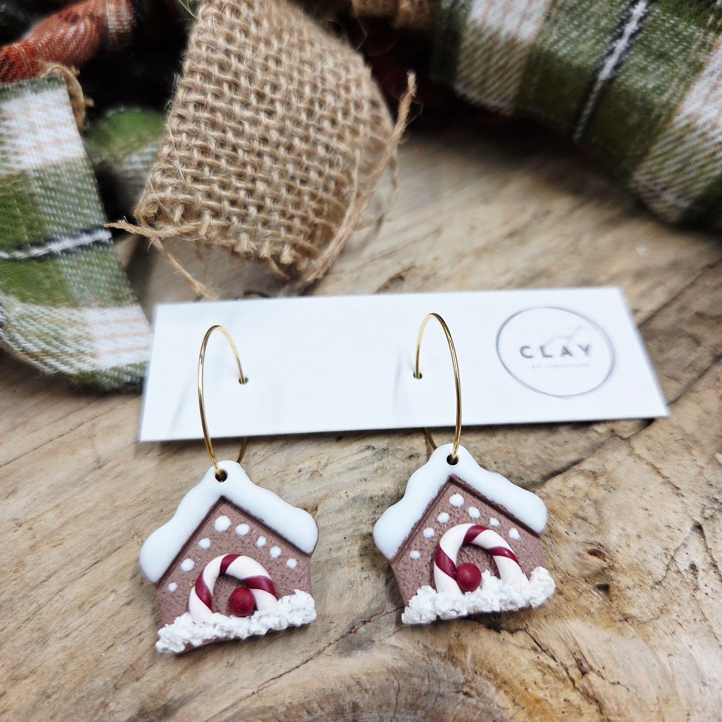 Gingerbread House Hoops| handmade | polymer clay