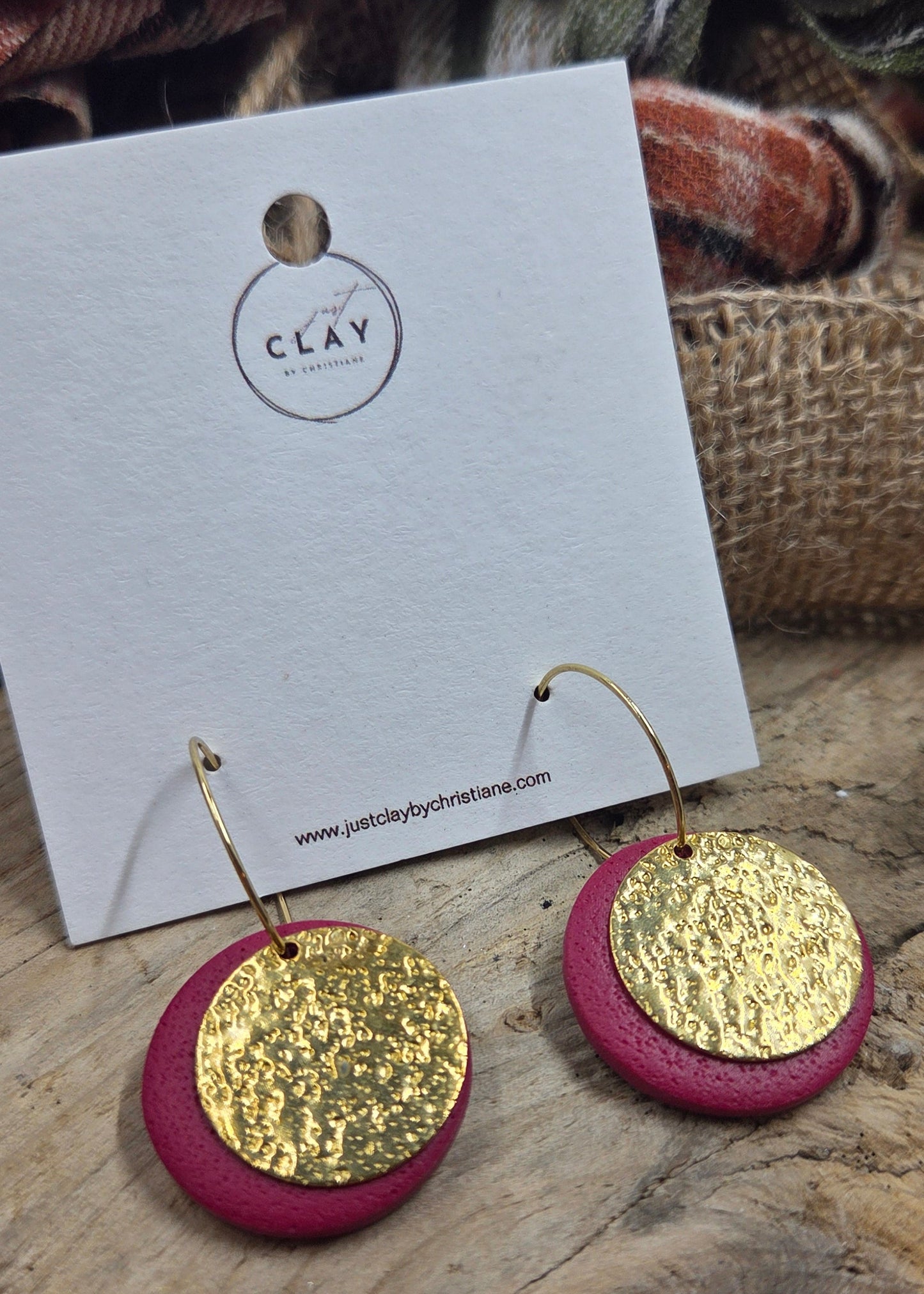 Burgundy Hoops | gold accent