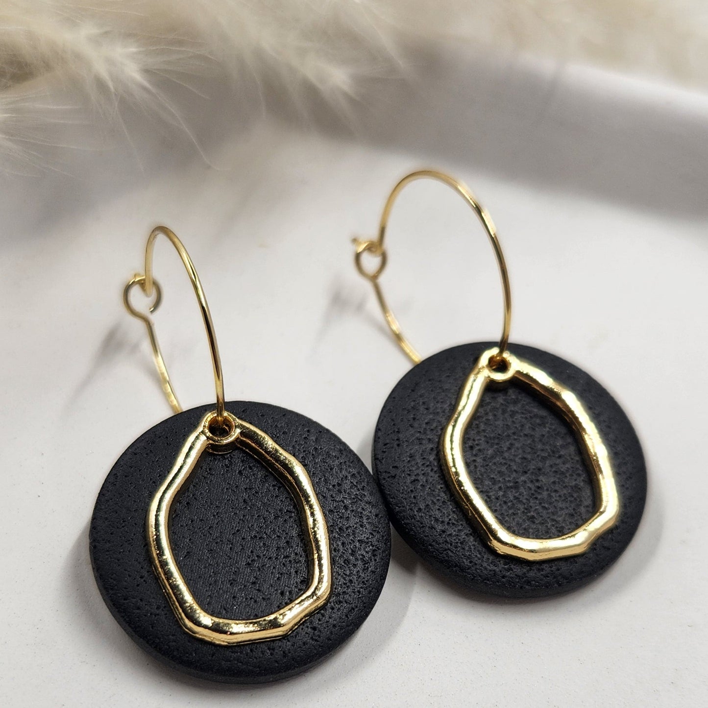 Elegant Statement Hoops | black gold