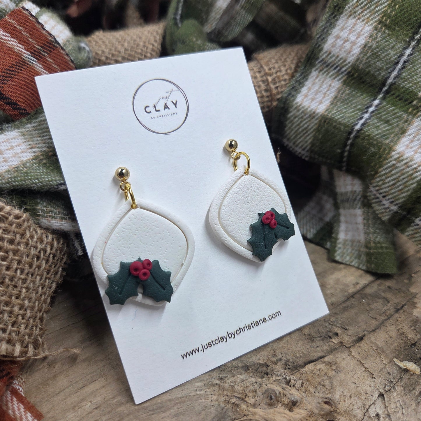 Winter Greenery Dangles | handmade | polymer clay