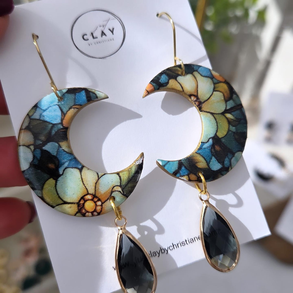 Beautiful Moon Dangles | green crystal