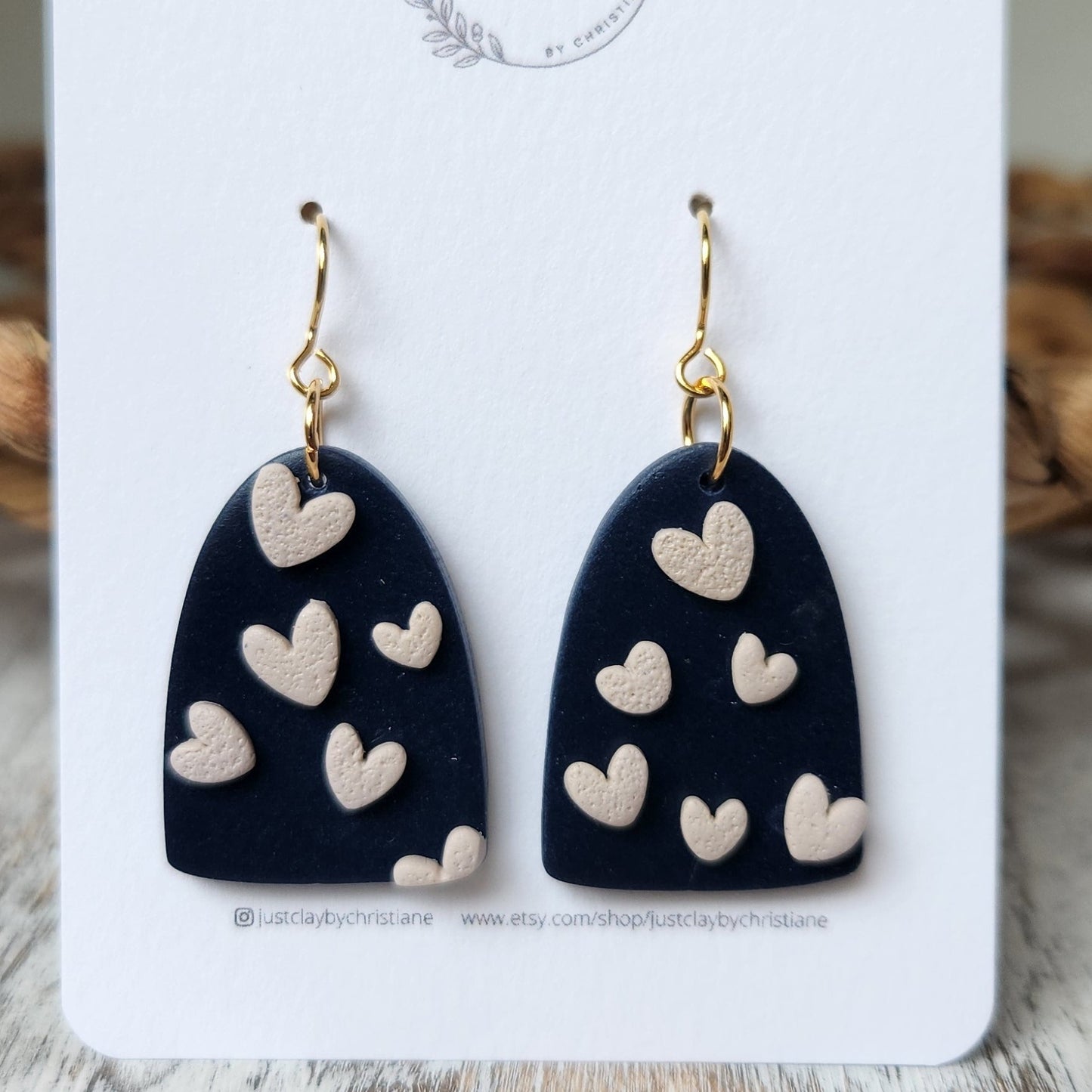 Heart Dangles l navy and blush pink