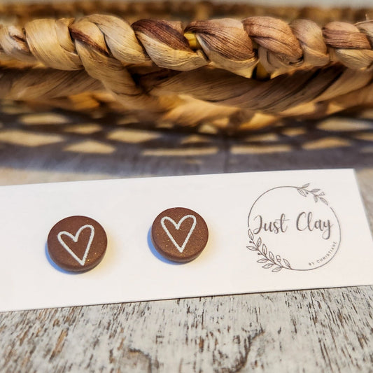 Heart Studs l Shimmery Brown