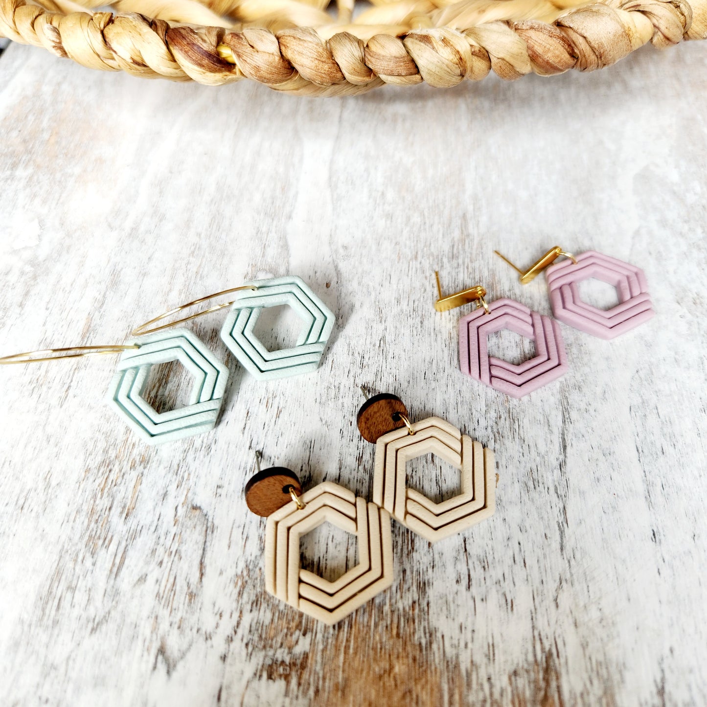 Hexagon Dangle l Beige