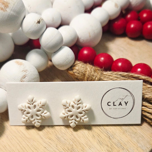 Snowflake Studs | handmade | polymer clay