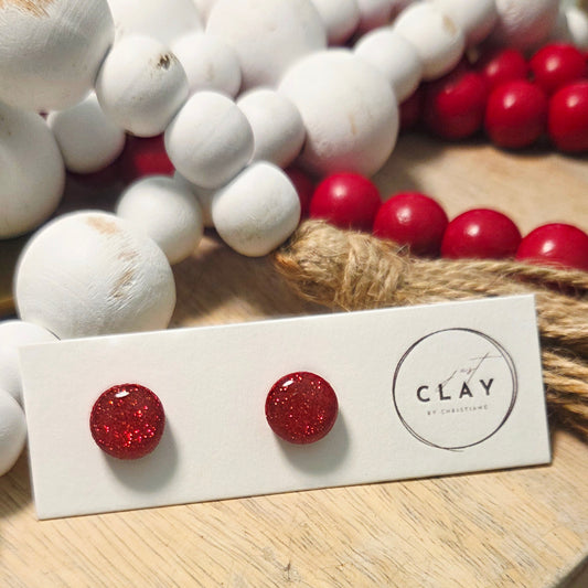 Red Sparkle Studs | handmade | polymer clay