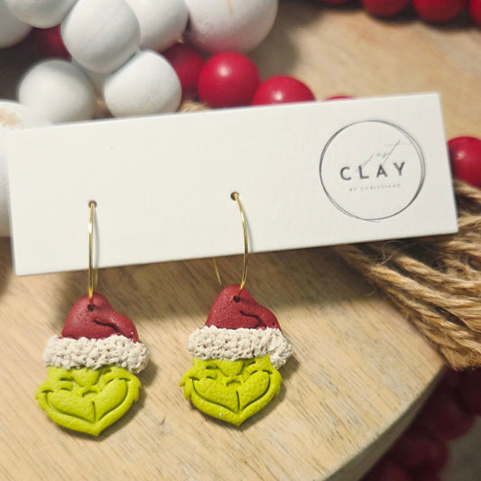 Grinch Hoops | handmade | polymer clay