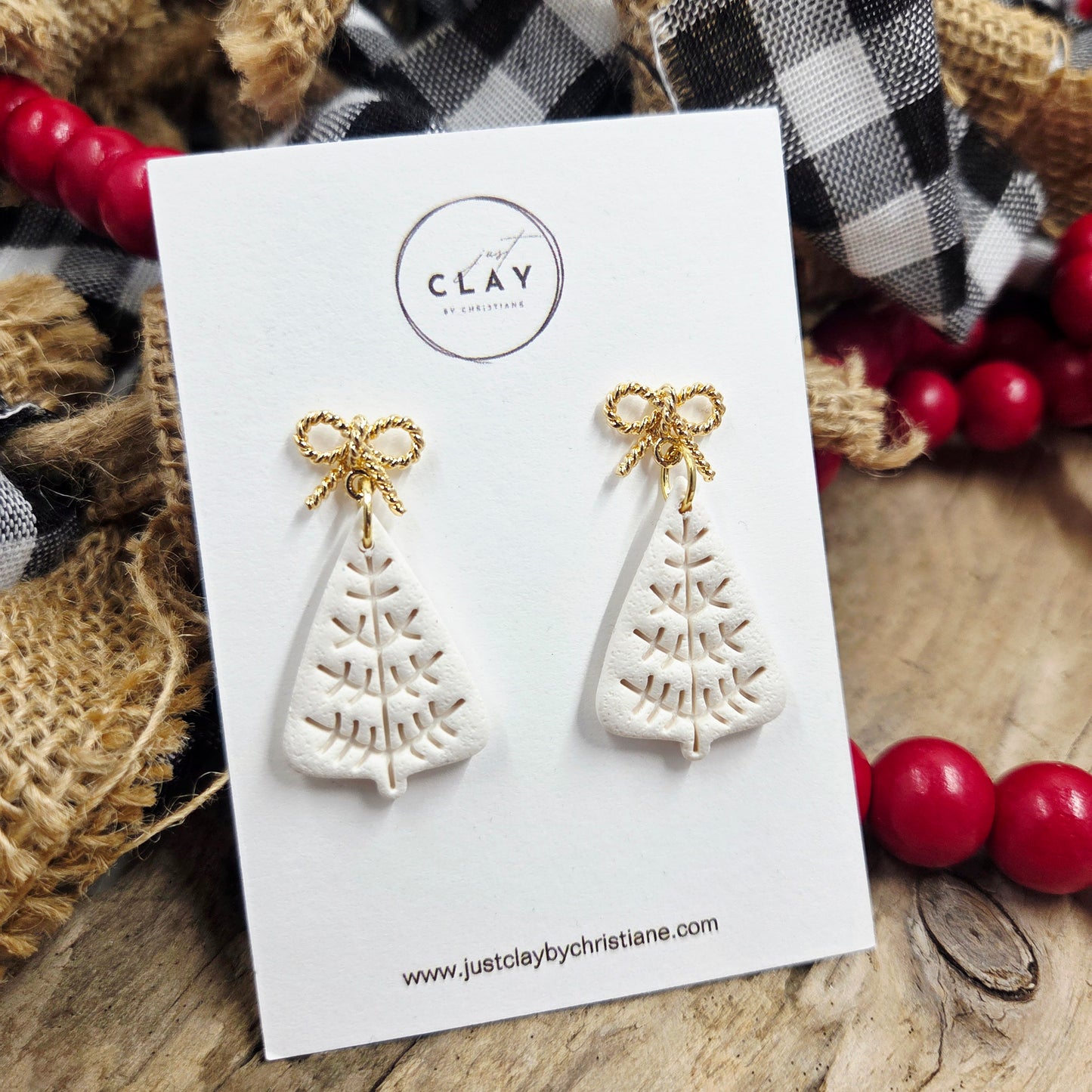 Folk Tree Dangles | white | handmade | polymer clay