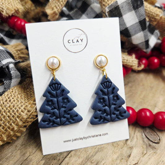 Folk Tree | navy | handmade | polymer clay