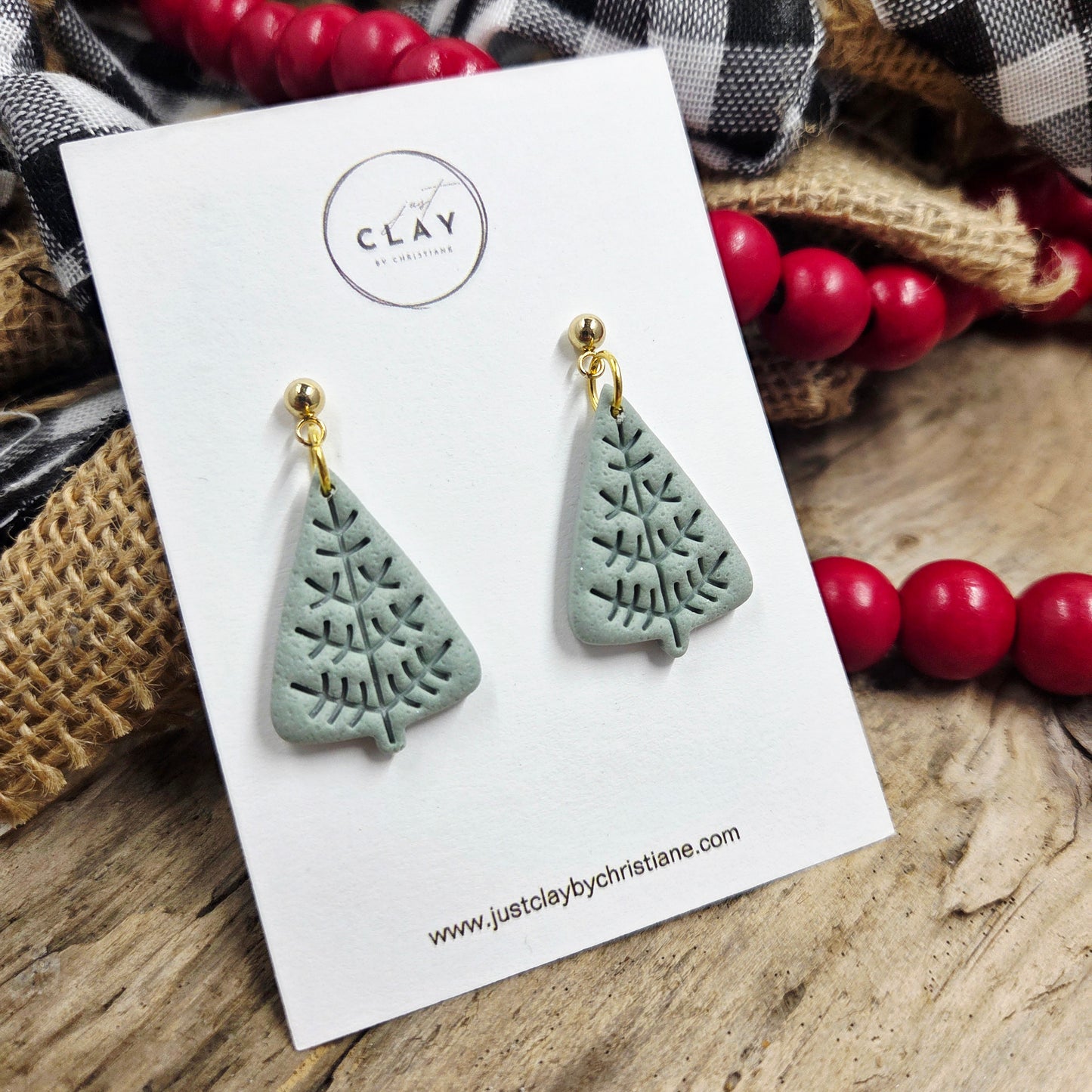 Folk Tree Dangles | sage | handmade | polymer clay