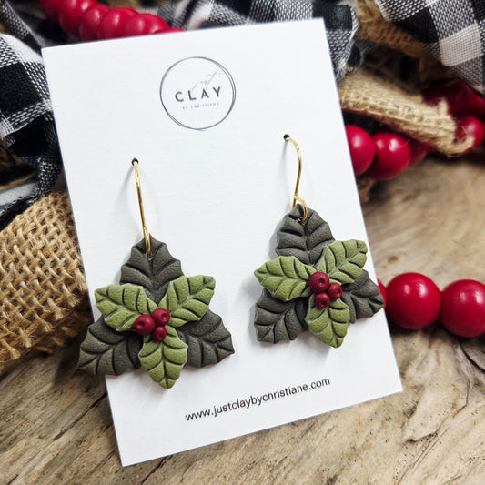 Large Holly Earrings | handmade | polymer clay