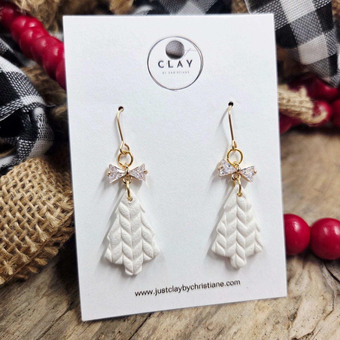 Knitted Tree Dangles | white | handmade | polymer clay