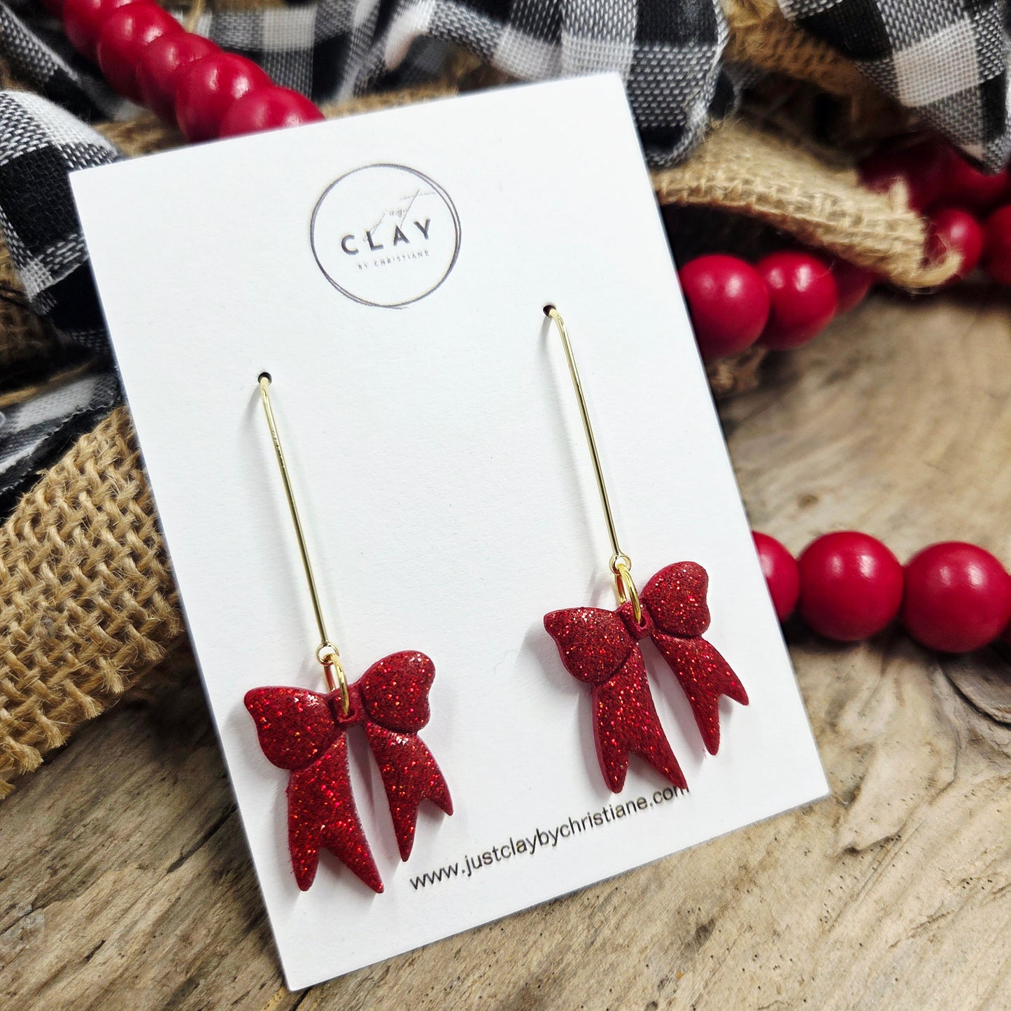 Bow Earrings | red | handmade | polymer clay