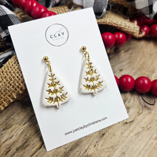 Folk Tree Dangles | white | handmade | polymer clay