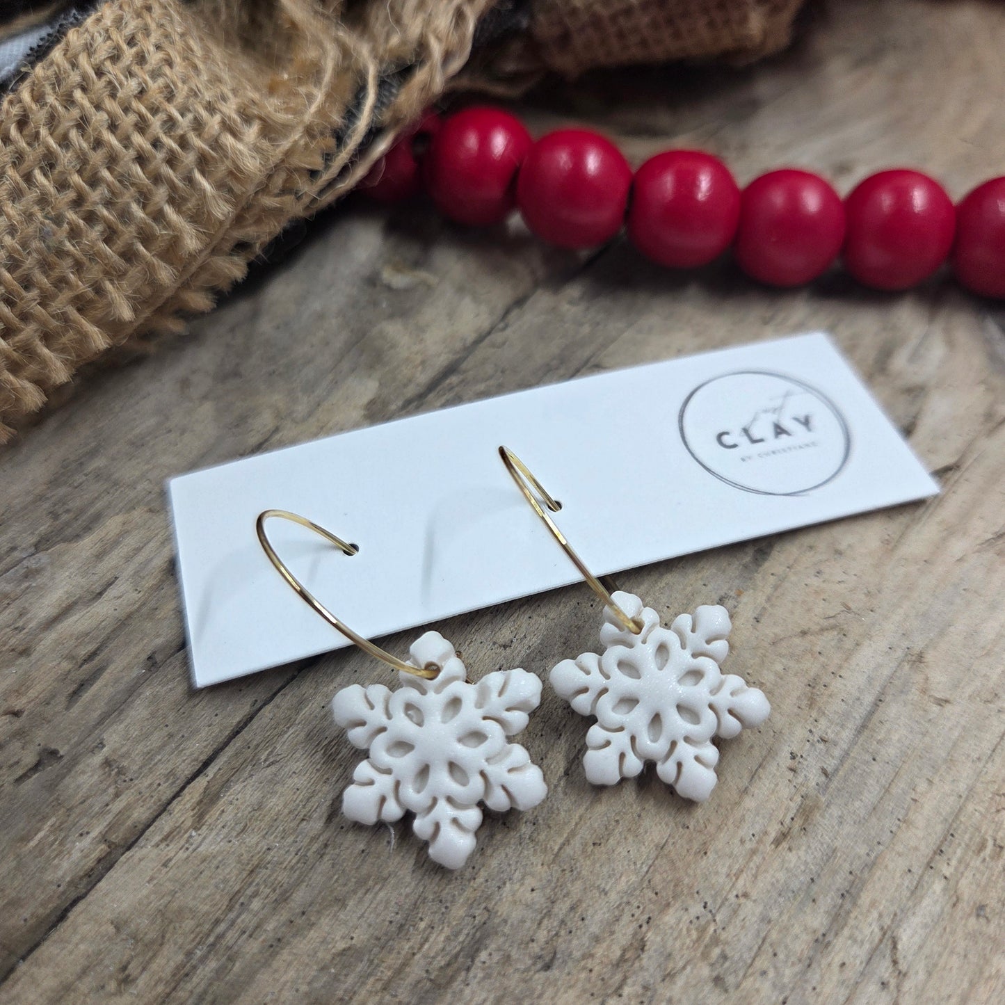 Snowflake Hoops | handmade | polymer clay