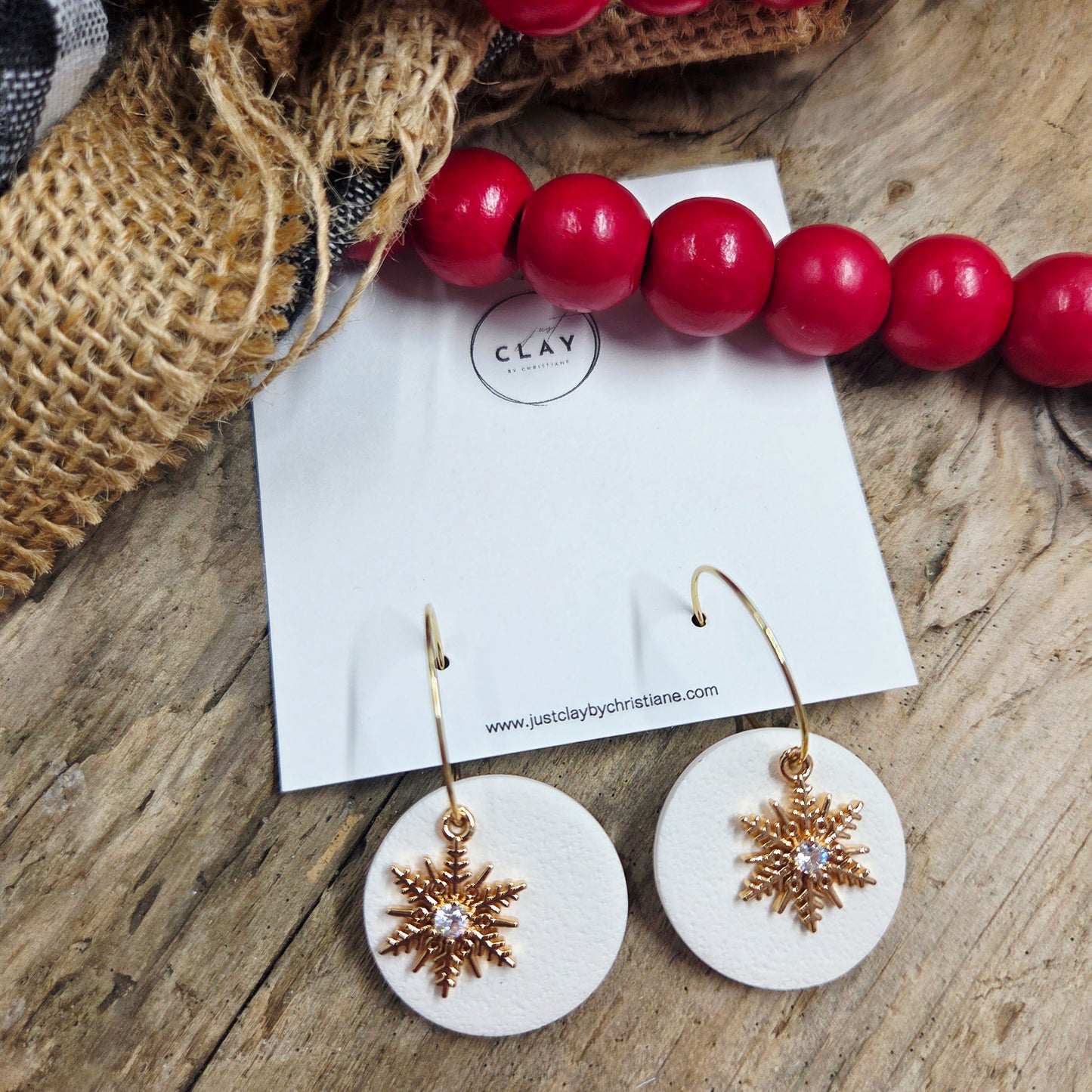 Snowflake Hoops | handmade | polymer clay