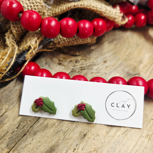 Holly Studs | handmade | polymer clay