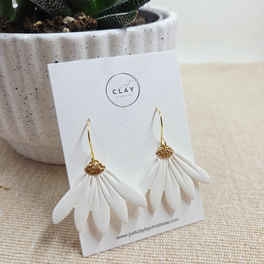 Statement Flower Dangles | white and gold