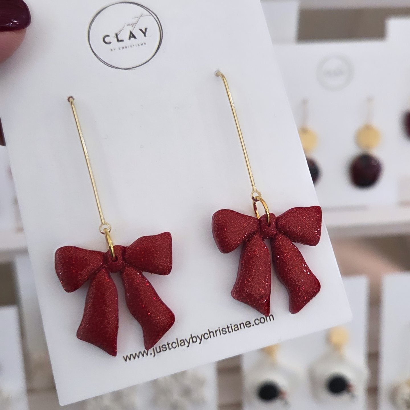 Bow Dangles | red | handmade | polymer clay