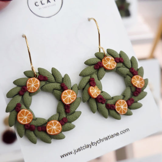 Holiday Wreath Dangles | handmade | polymer clay