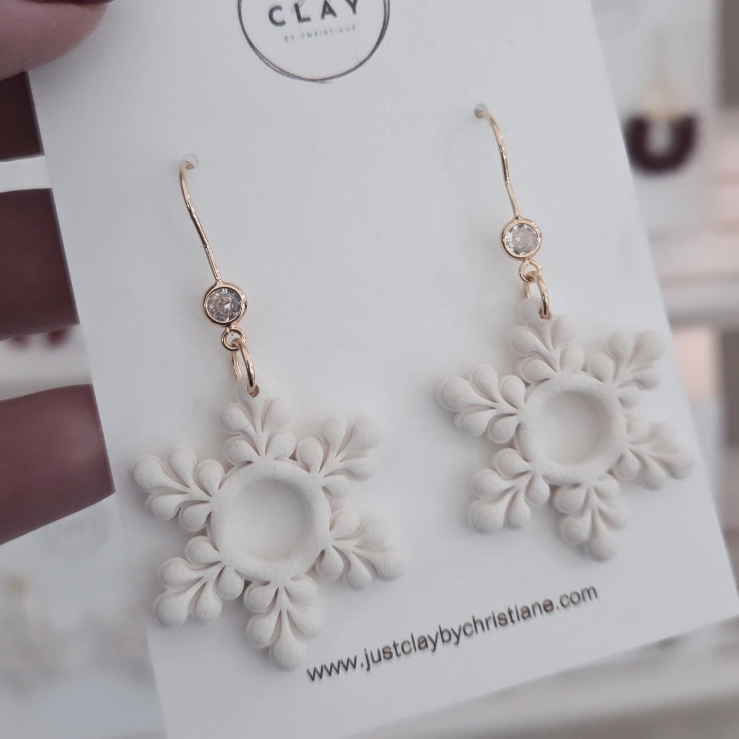 Large Snowflake Dangles | handmade | polymer clay
