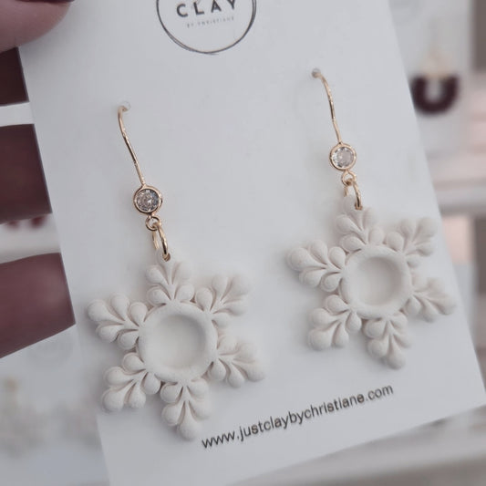 Large Snowflake Dangles | handmade | polymer clay