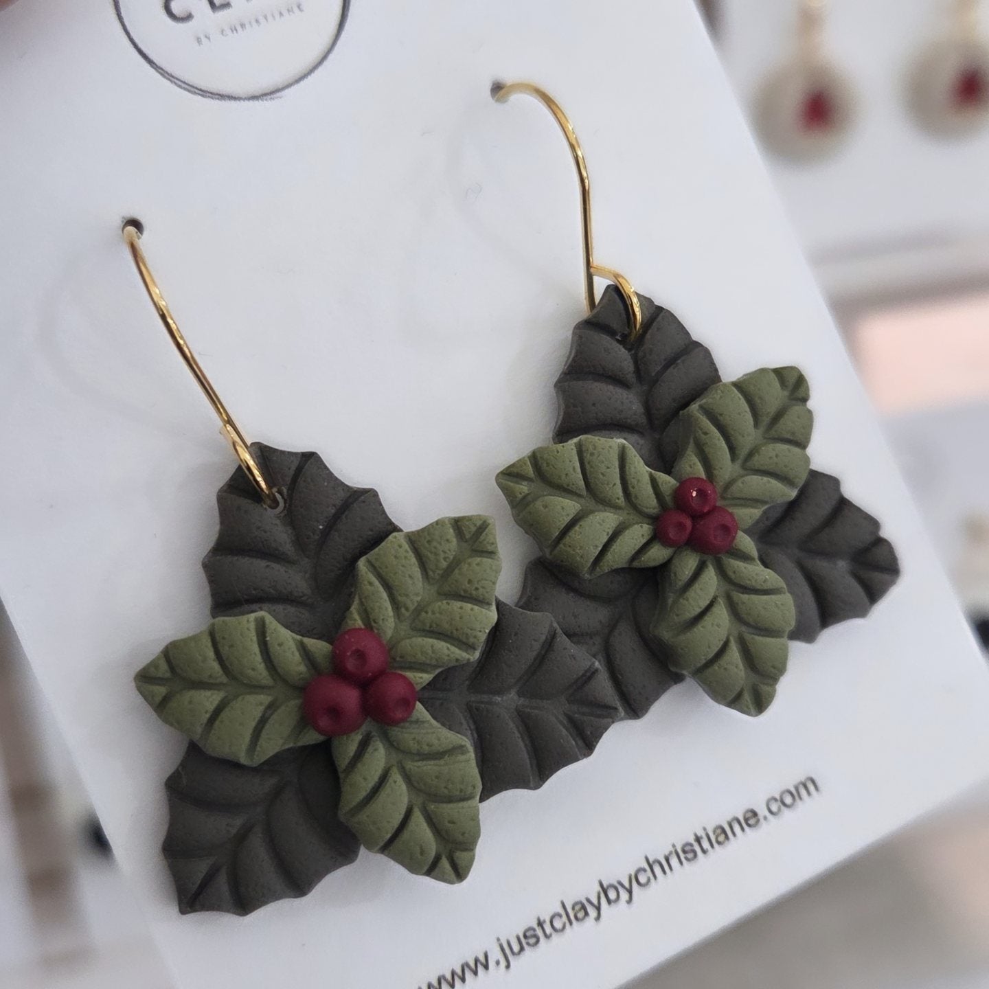 Large Holly Earrings | handmade | polymer clay