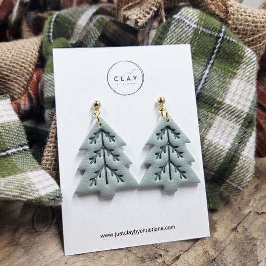 Folk Tree Dangles | sage |handmade | polymer clay