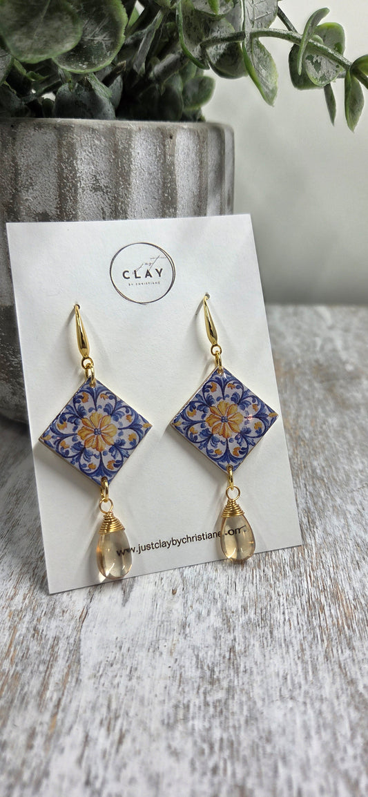 Tile Dangles with glass pendant