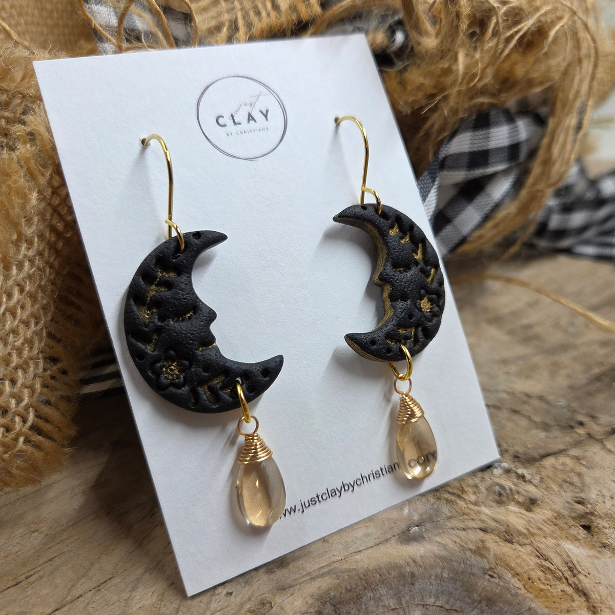 Large Moon Dangles | w. glass drop
