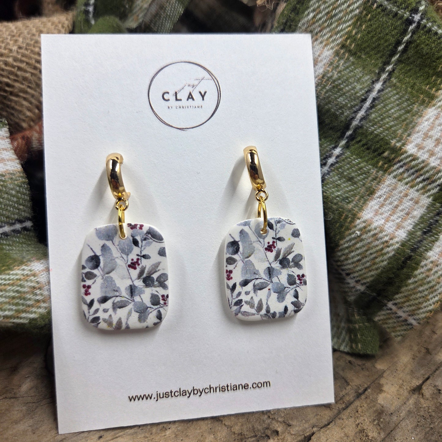 Winter Greenery Dangles | handmade | polymer clay