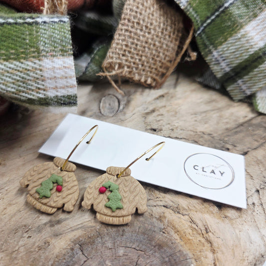 Ugly Sweater Hoops | handmade | polymer clay