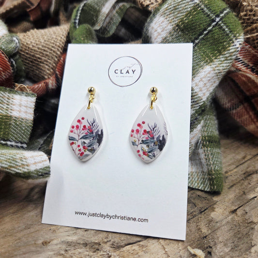Winter Greenery Dangles | handmade | polymer clay