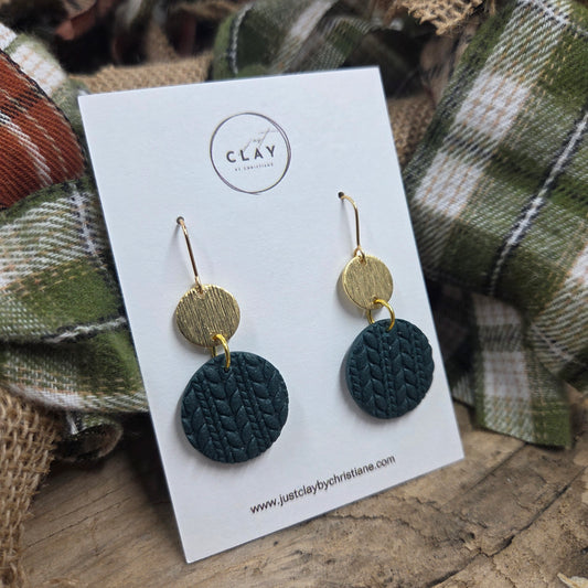 Cozy Sweater Dangles | emerald | handmade | polymer clay