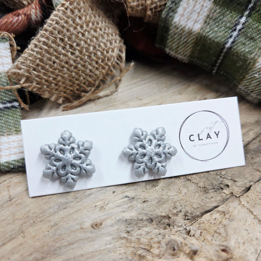 Snowflake Studs | handmade | polymer clay