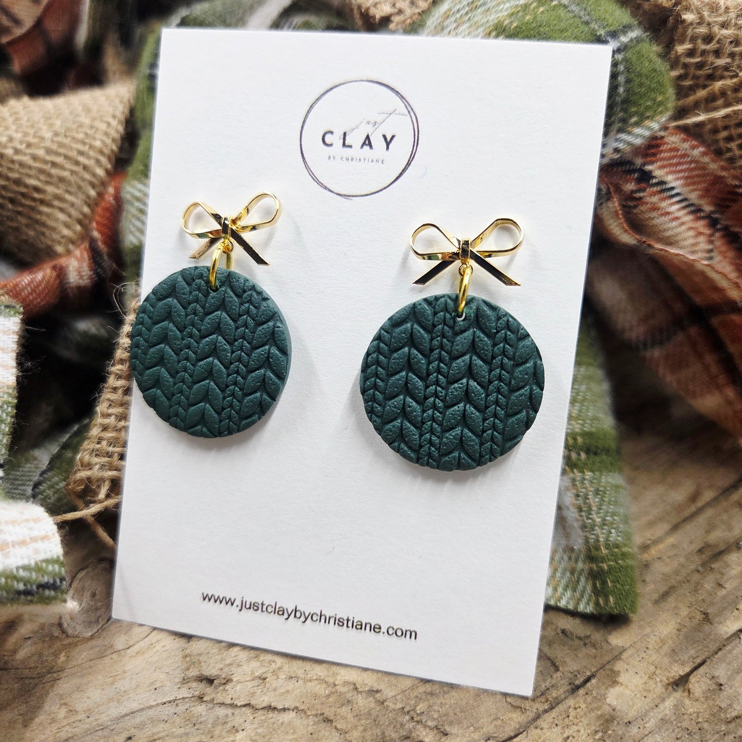 Cozy Sweater Dangles | emerald | handmade | polymer clay