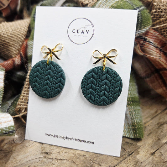 Cozy Sweater Dangles | emerald | handmade | polymer clay