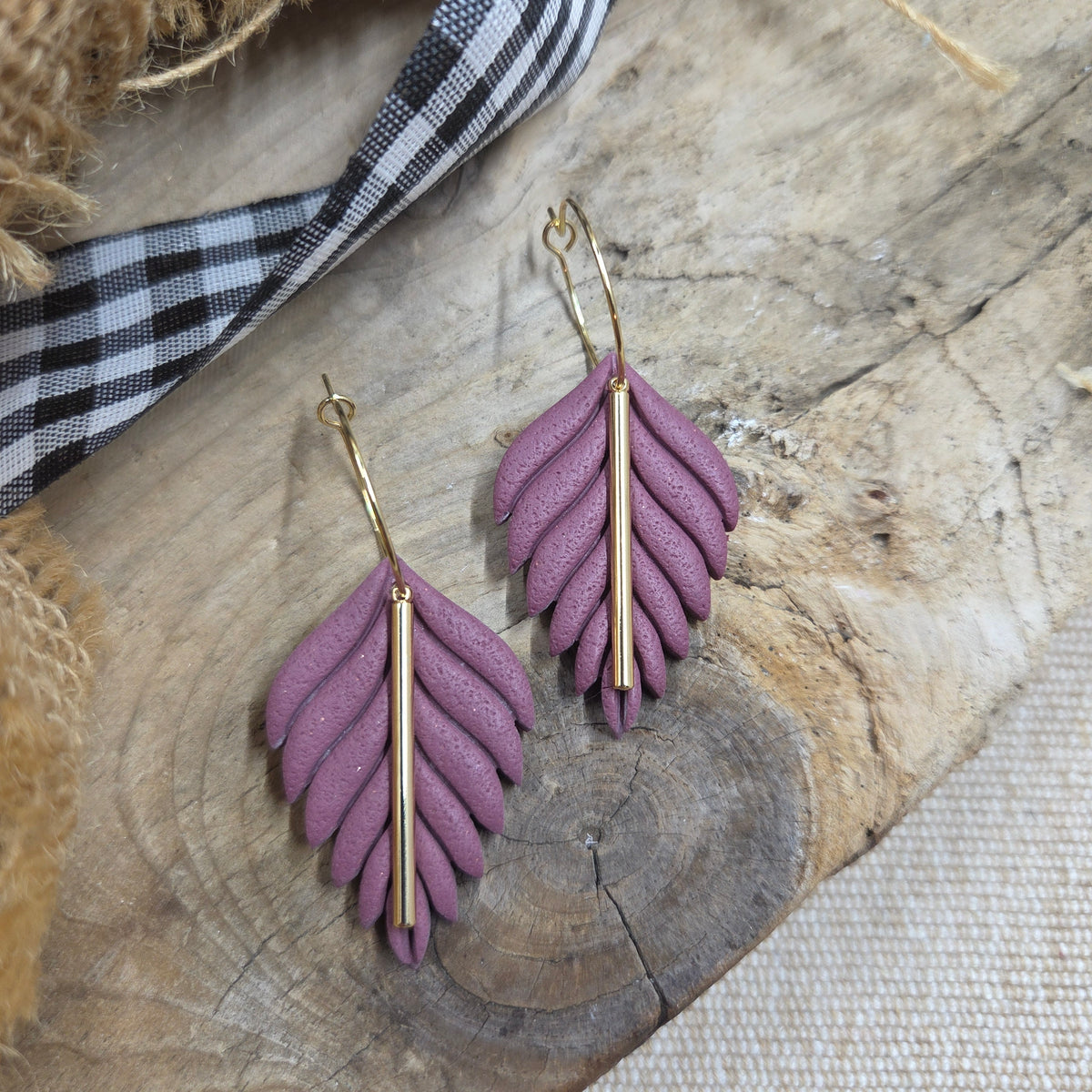Leave Hoops w. Gold accent | burgundy