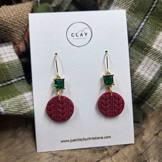 Cozy Sweater Dangles | red/green | handmade | polymer clay