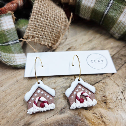 Gingerbread House Hoops| handmade | polymer clay