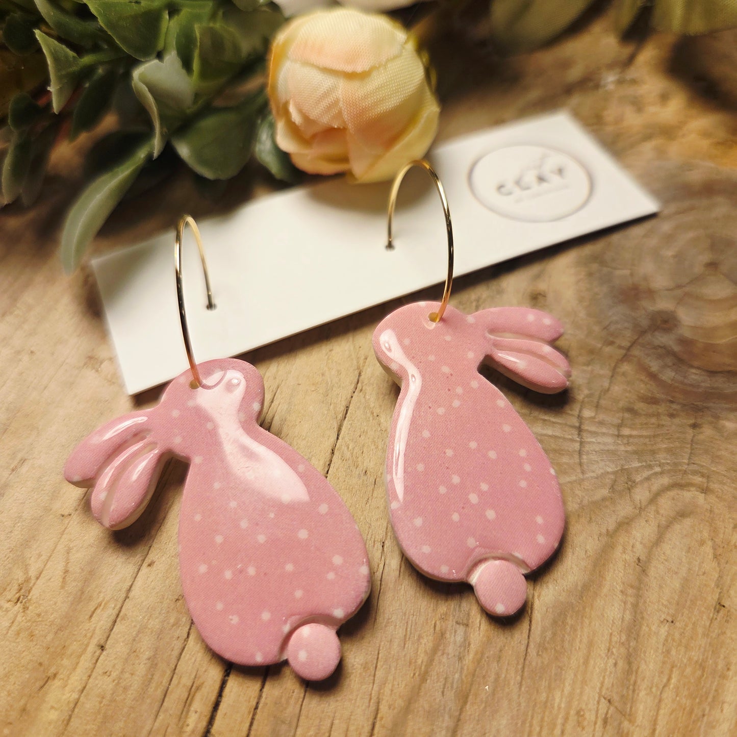 Bunny Hoops | pink with polka dots