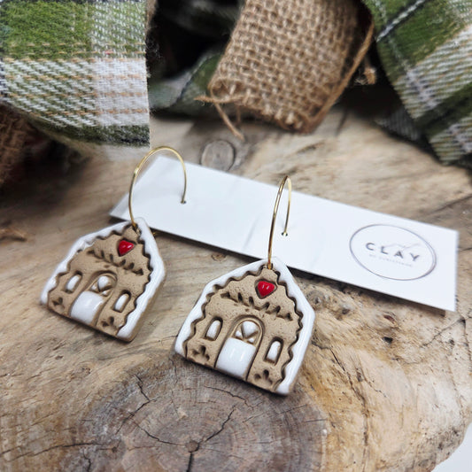 Gingerbread House Hoops| handmade | polymer clay